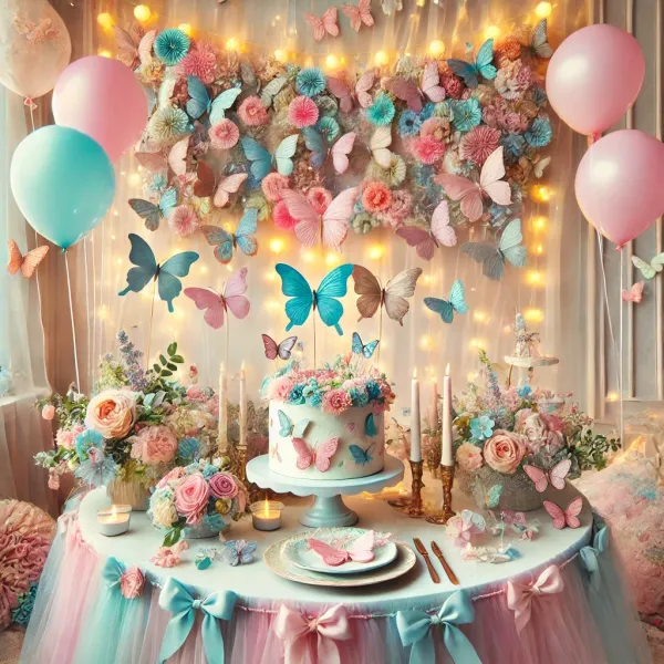 decoración de cumpleaños con temática de mariposas